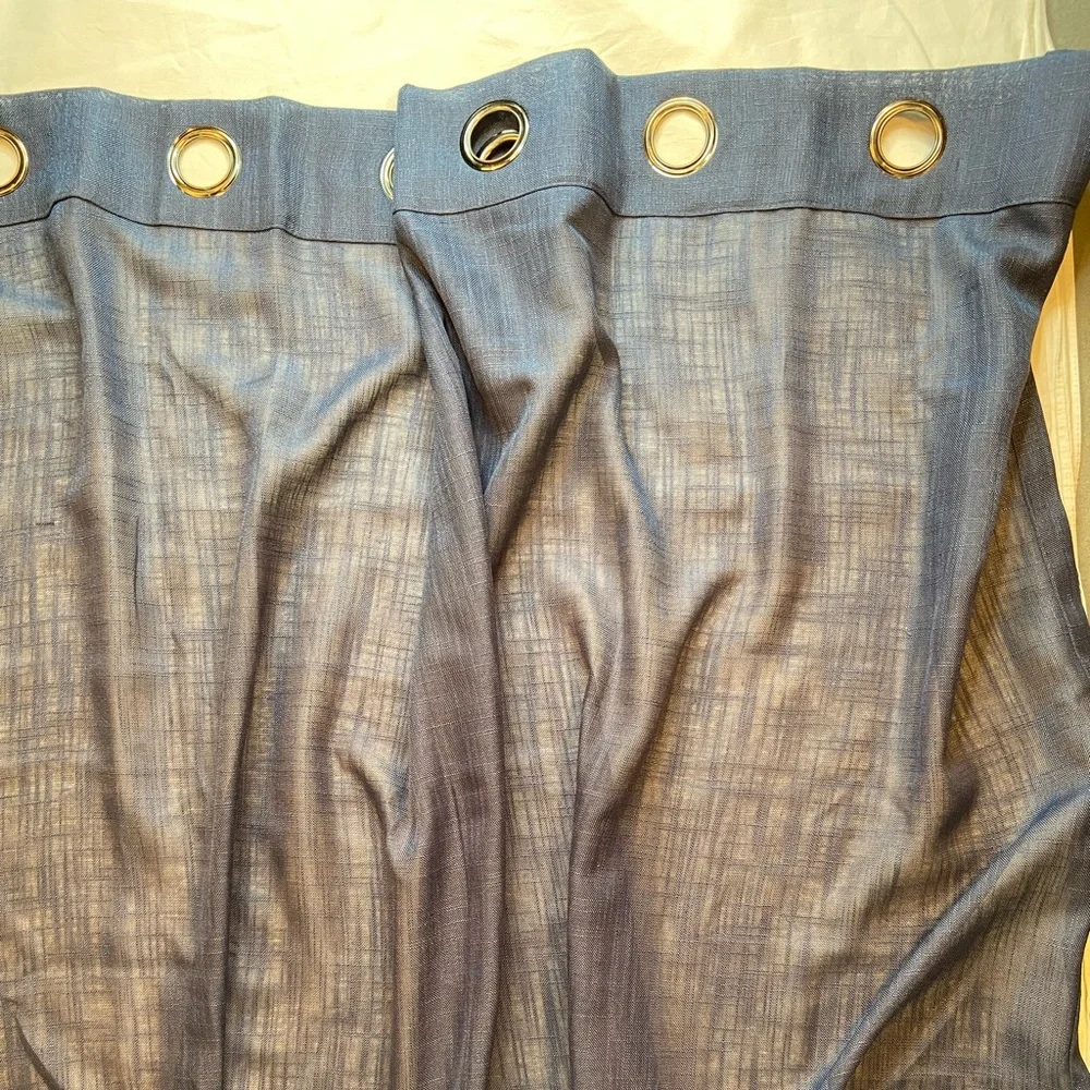 Curtain Panels 2, Blue sheer panels with dark silver grommets,‎ 72” x 54” each
